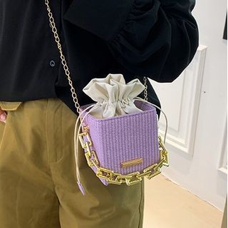 Chunky Chain Drawstring Box Crossbody Bag