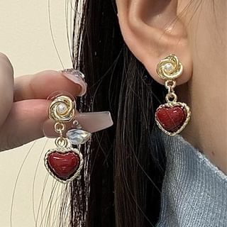 Heart Earring Faux Drop Pearl