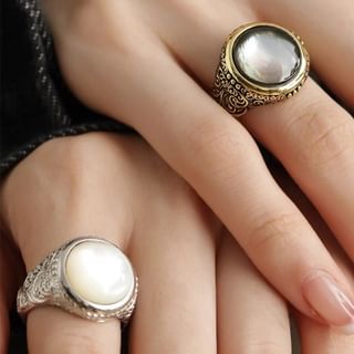 Faux Gemstone Bead Alloy Open Ring