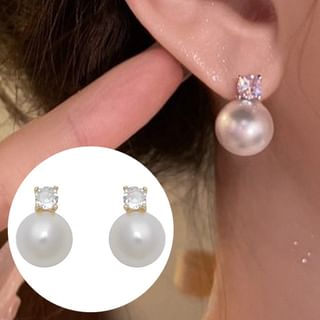 Rhinestone Pearl Alloy Earring Faux Stud