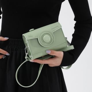 Faux Camera Leather Crossbody Flap Bag