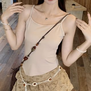 Beaded Plain Top / Mid Detail Cropped Chain Skirt Asymmetrical Sweater Waist Distressed Cami Rise Tassel A-Line Mini