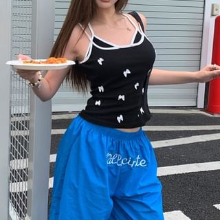 Leg / Cami Waist Elastic Bow Wide Plain Top Pants