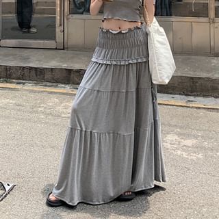 Plain Top Rise Midi Twist A-Line / Shoulder Ruched Off Skirt