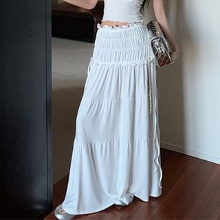 Plain Top Rise Midi Twist A-Line / Shoulder Ruched Off Skirt