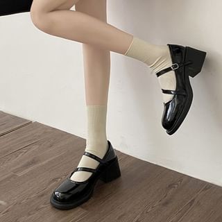 Pearl Block Jane Mary Faux Pumps Heel