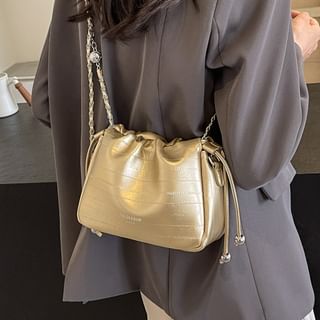 Chain Faux Crossbody Bag Drawstring Strap Leather