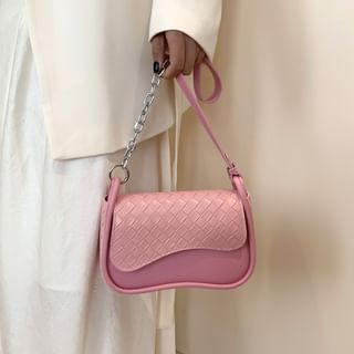 Flap Bag Faux Leather Woven Crossbody Plain