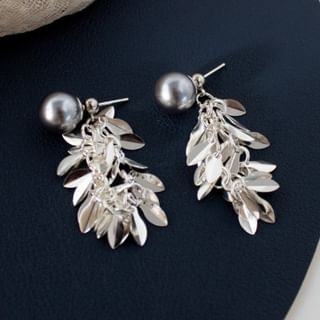 Alloy Pearl Earring Chandelier Faux Leaf