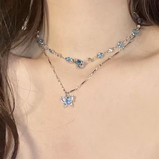 Set: Necklace + Pendant Alloy Faux Choker Butterfly Crystal