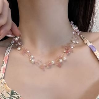 Faux Crystal Layered Choker Pearl