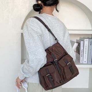 Flap Bag Plain Nylon Tote Buckled