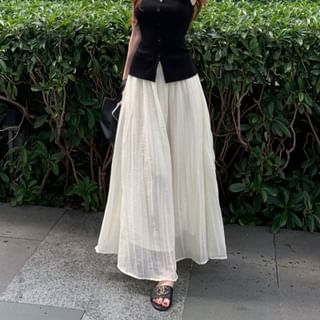 Top Plain A-Line Button Tank High Neck Square Maxi / Skirt Rise