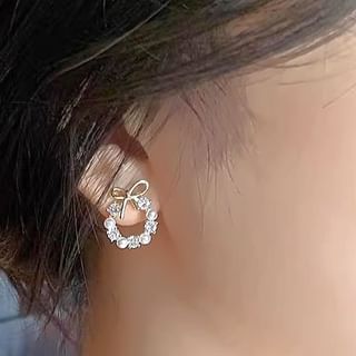 Bow Rhinestone Faux Pearl Stud Earring