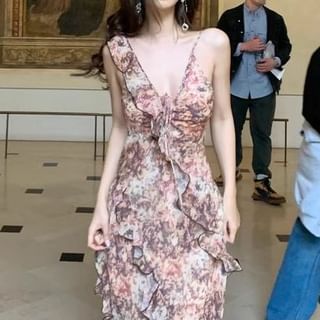 Sleeveless Floral Ruffle Sundress Maxi