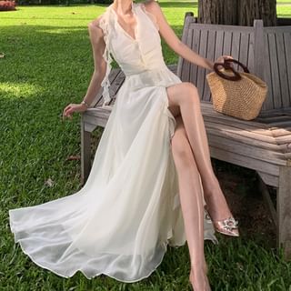 Neckholder, schlicht, Schlitz, Rüschenbesatz, Maxi A