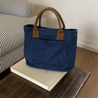 Contrast Strap Bag Canvas Tote