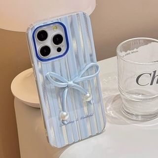 Pearl Set Phone Case Decoration Striped Bow Adhesive Faux /