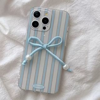 Pearl Set Phone Case Decoration Striped Bow Adhesive Faux /