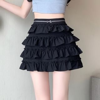 Rise A-Line Skirt High Bow Mini Tiered