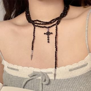 Cross Beaded Necklace Layered
