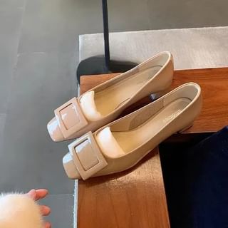 Square Chunky Toe Heel Buckled Pumps