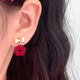 / Bow Floral Drop Clip-On Earring