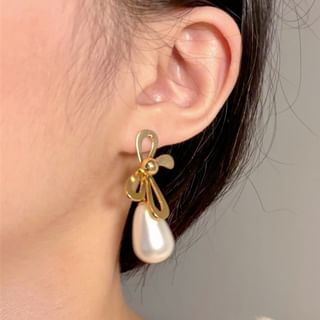 Earring Pearl Bow Faux Drop