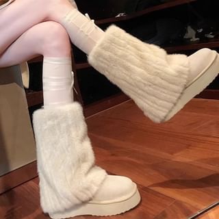 Calf Snow Platform Boots Fluffy Mid Panel
