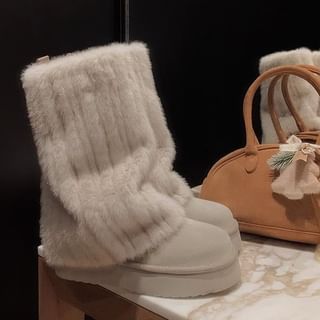Calf Snow Platform Boots Fluffy Mid Panel