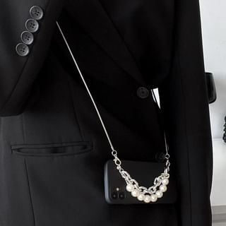 Case Faux / Lanyard Alloy Strap Phone Pearl