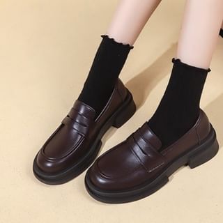 Faux Loafers Penny Platform Leather Plain