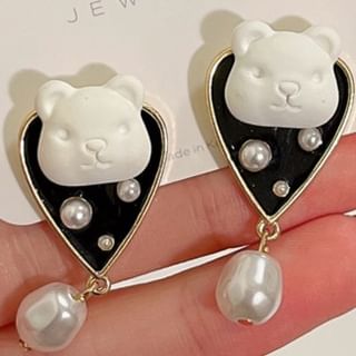 Pearl Bear Earring Drop Faux Alloy