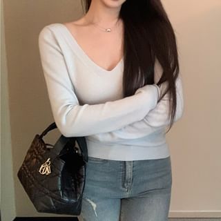 High Pencil / Sleeve Long Plain Bow Top Rise Knit Maxi Skirt V-Neck