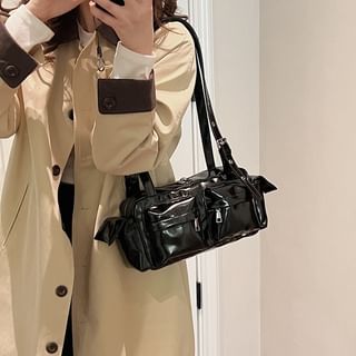 Leather Multi-Pocket Faux Shoulder Bag