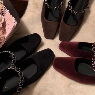 Jane Velvet Rhinestone Accent Pumps Low Mary Heel