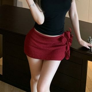 Waist Flower Neck Mock Mini Skirt Top Halter Plain Pencil Low / Detail