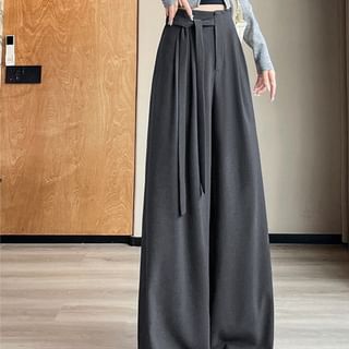 Designs) Leg Rise High Asymmetrical Wide Pants Plain (Various