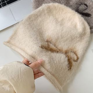 Print Knit Bow Beanie