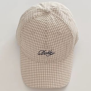 Lettering Embroidered Baseball Plaid Cap