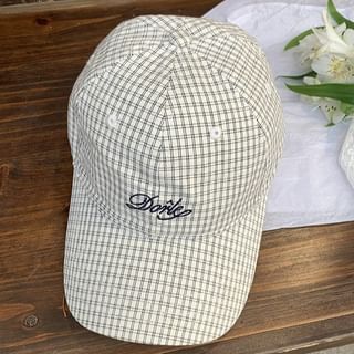 Lettering Embroidered Baseball Plaid Cap