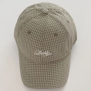 Lettering Embroidered Baseball Plaid Cap