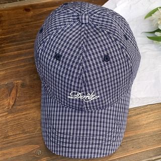 Lettering Embroidered Baseball Plaid Cap