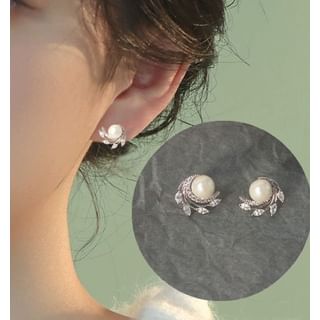 Pearl Rhinestone / Earring Faux On Stud Clip