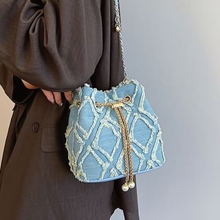 Strap Bucket Bag Chain Drawstring Frayed