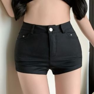 Plain Shorts High Hem Waist Zip