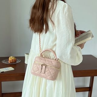 Leather Plain Quilted Bag Faux Zip Crossbody