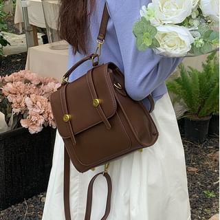 Leather Flap Faux Plain Backpack