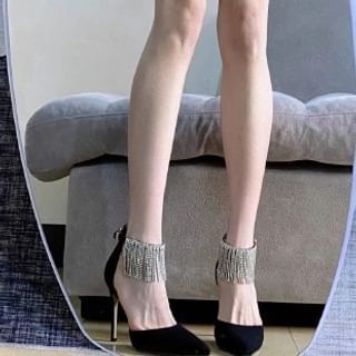 Fringed D'Orsay Rhinestone Stiletto Pumps (Various Designs) Pointed Toe