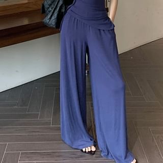 Drawstring / Waist Strapless Pants Leg Top Plain Wide Tube